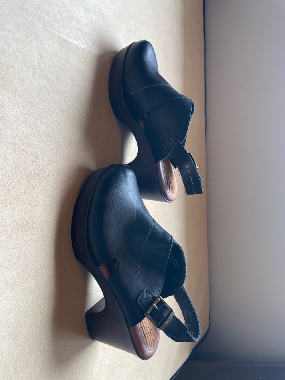 boc Black Leather Slingback Clogs with Buckle - Picture 2 of 7